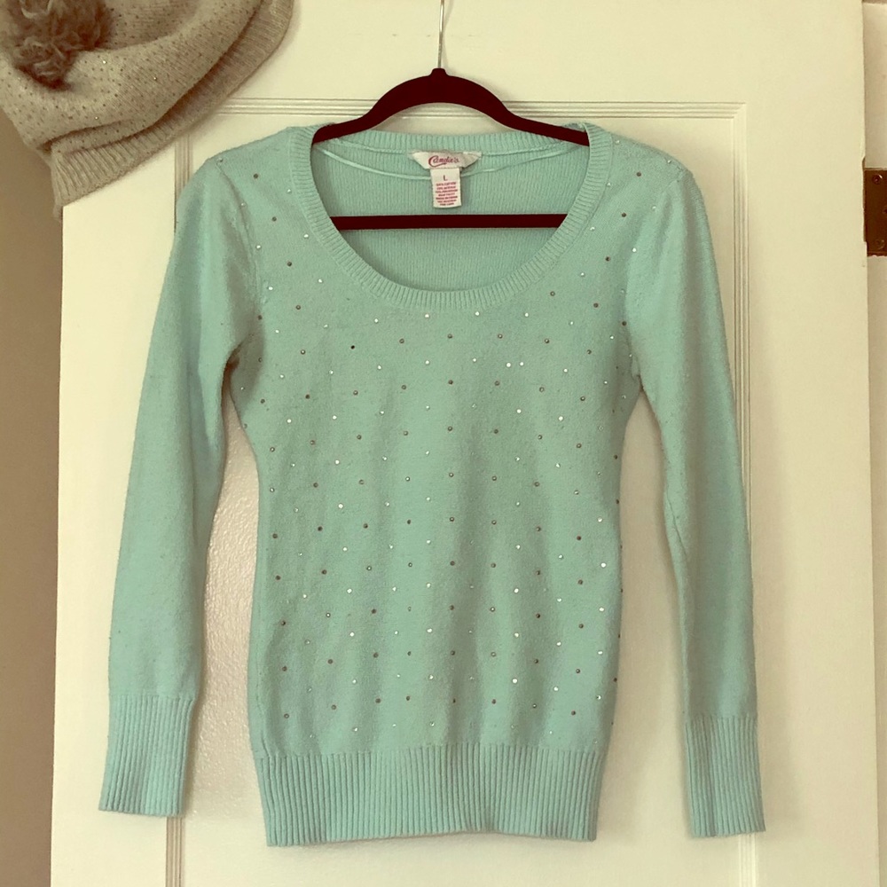 Blue rhinestone sweater